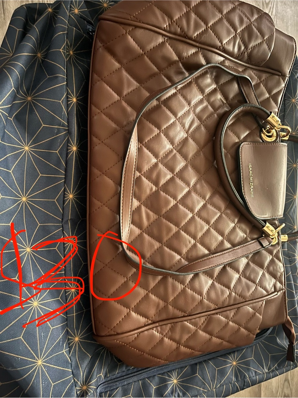 Isaac Mizrahi Brown Quilted Shoulder Tote with Gold Hardware